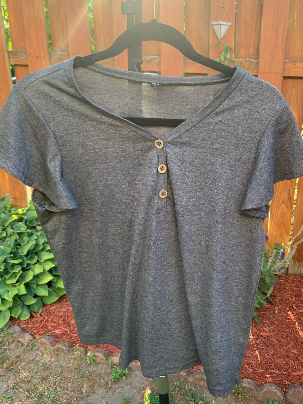 SHEIN Charcoal Gray Short-Sleeve Henley Top